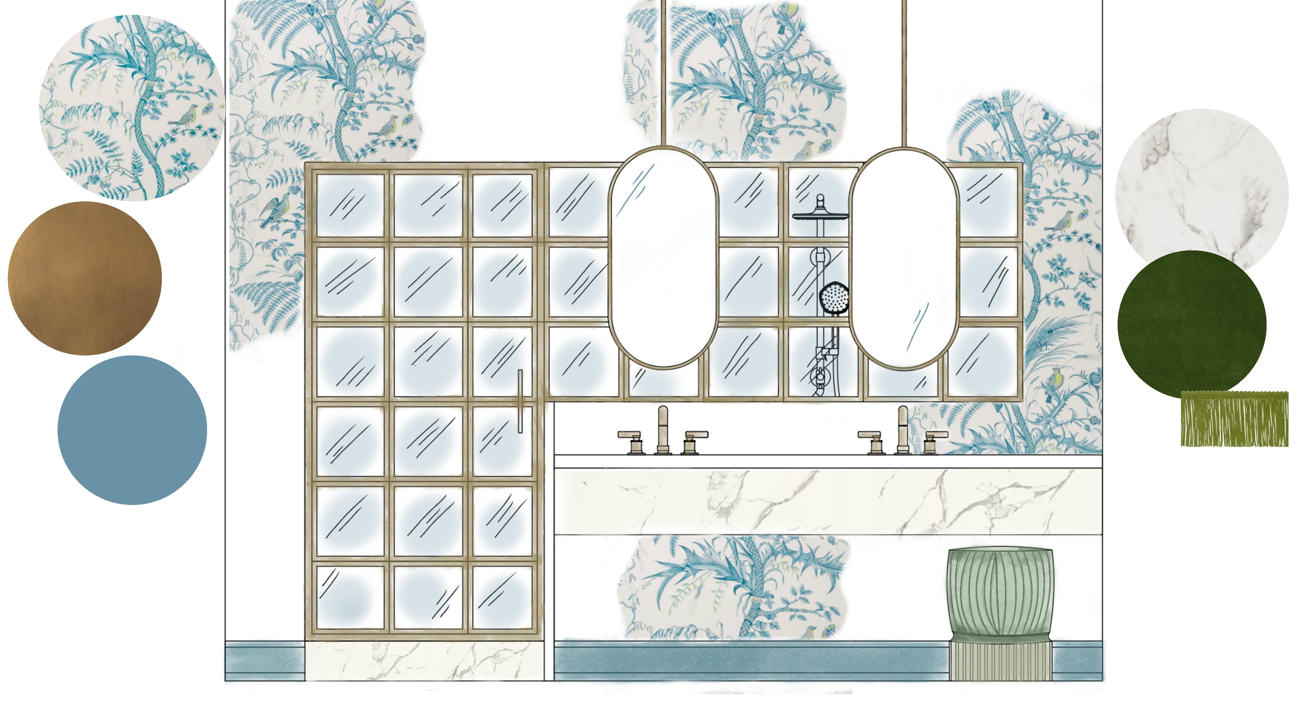 CAD bathroom elevation - hand rendered