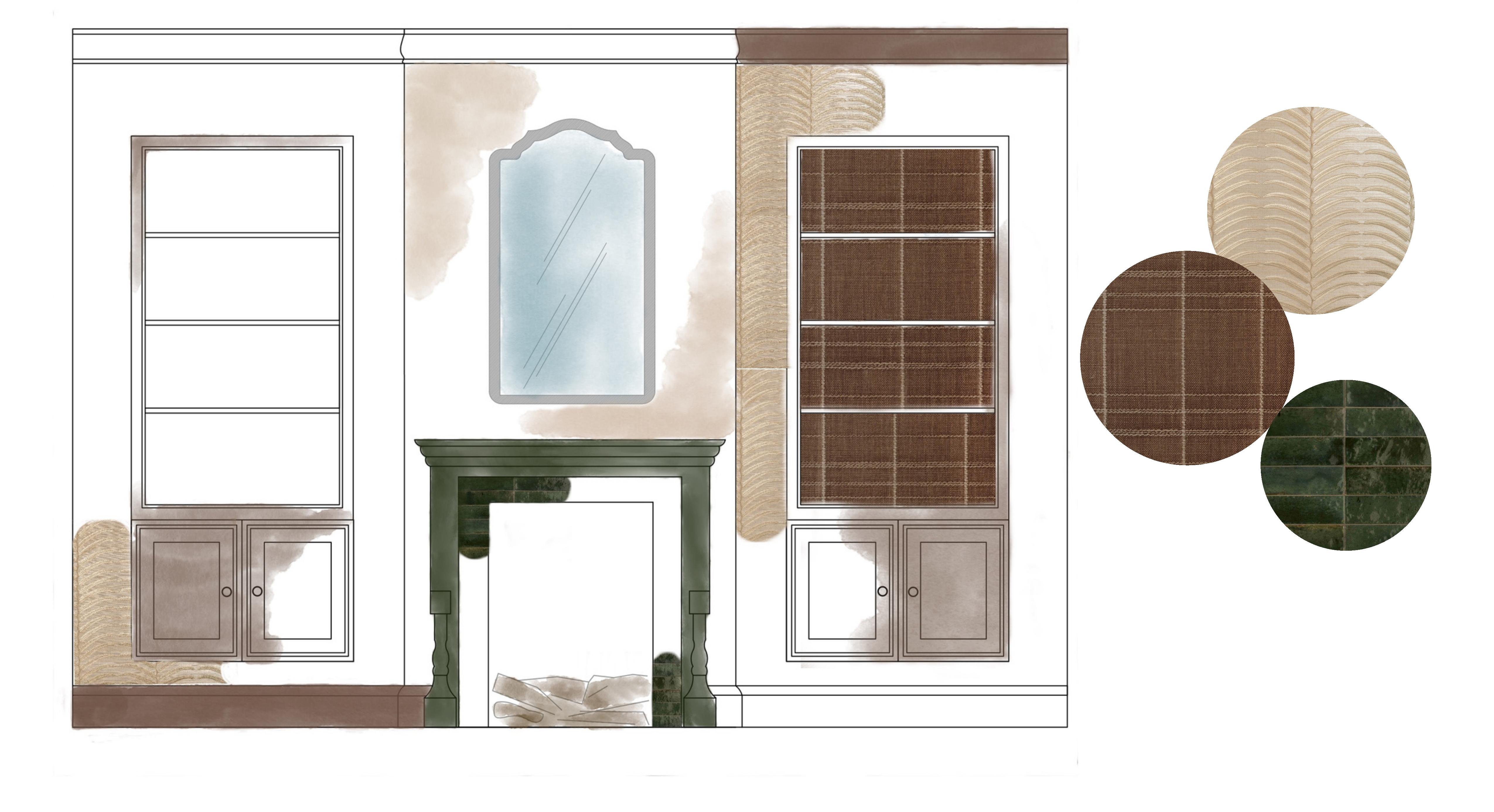 CAD fireplace elevation - hand rendered