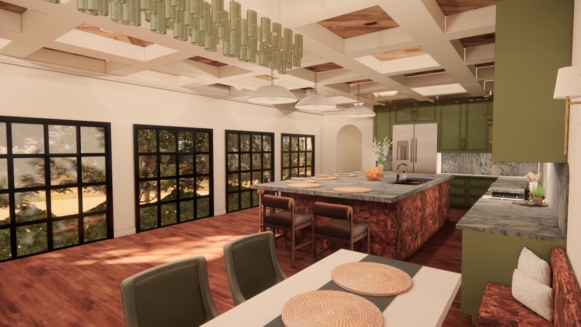 Kitchen rendering - view from banquette