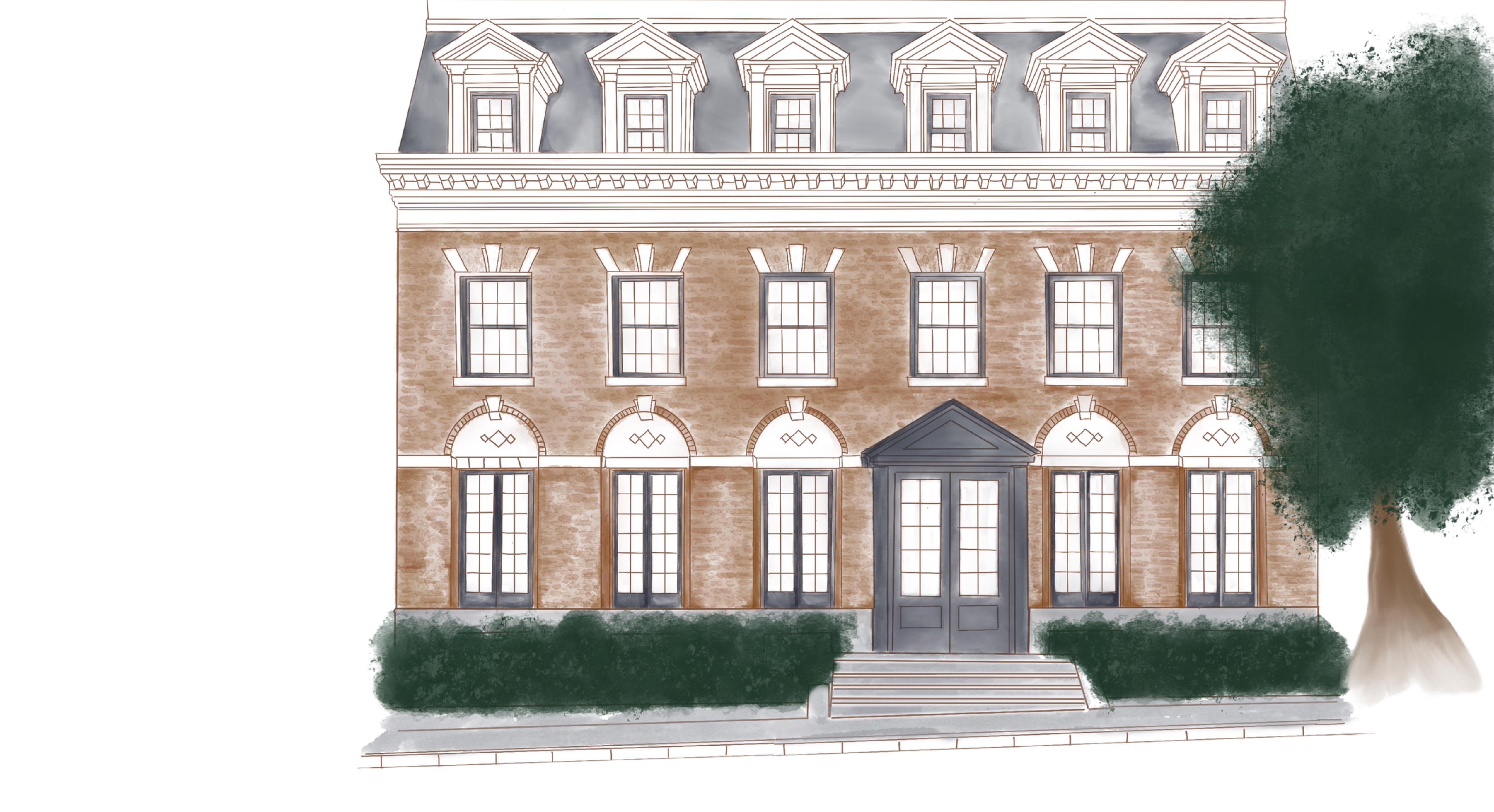 Hand rendered street facing elevation